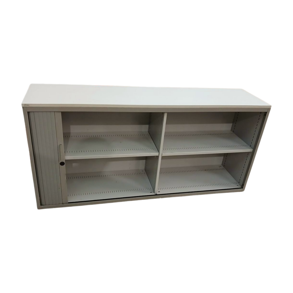 Emtrade Roldeurkast 160x40x75 cm, grijs, 2 legborden, stalen lamellen, gebruikt