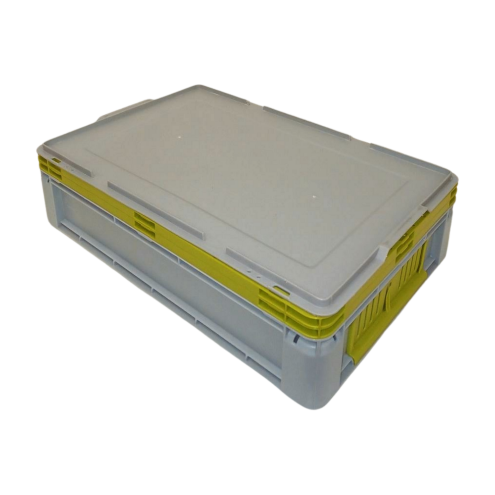 Schoeller Allibert Stapelbak met deksel, 600x400x145 mm, euronorm, grijs, groen pp, nieuw