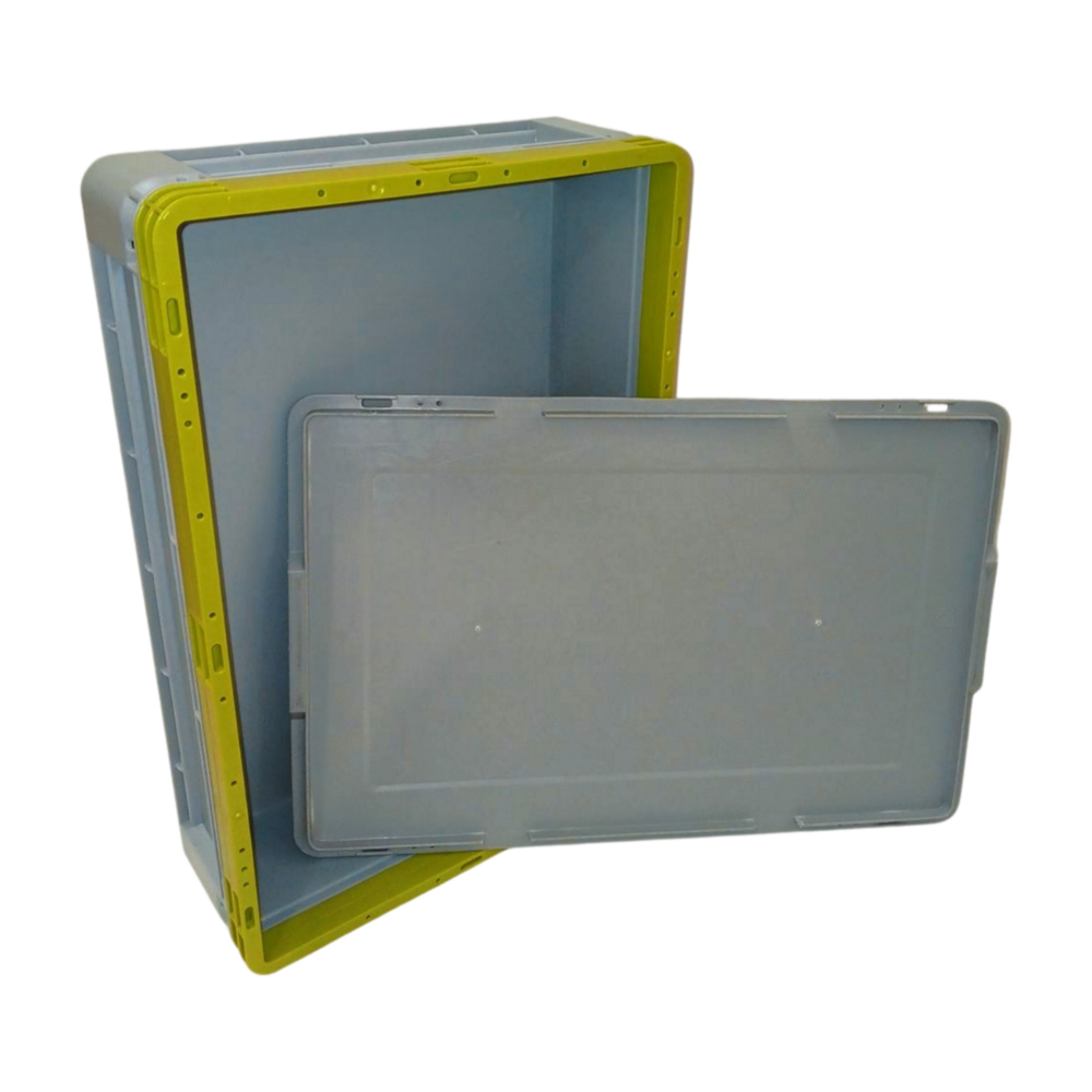 Schoeller Allibert Stapelbak met Deksel 600×400×145 mm, Grijs/Groen PP, Nieuw Schoeller Allibert Stapelbak met Deksel 600×400×145 mm, Grijs/Groen PP, Nieuw