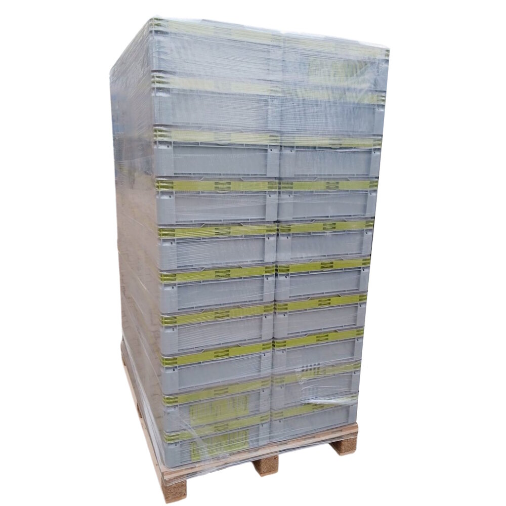 Schoeller Allibert Stapelbak met deksel, 600x400x145 mm, euronorm, grijs, groen pp, nieuw