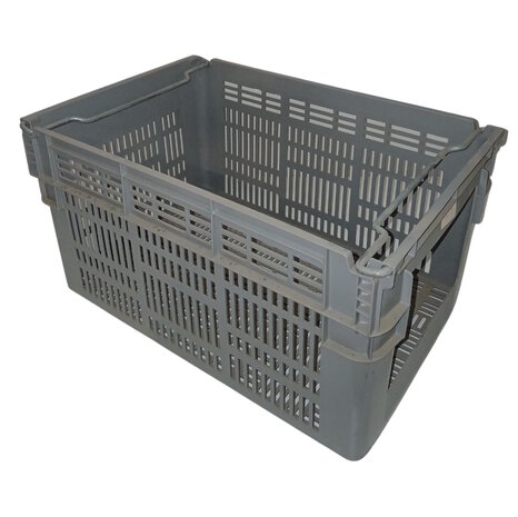 Curtec Magazijnbak 600x400x300 mm, nestbaar, geperforeerd, PE, grijs, gebruikt