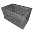 Magazijnbak met Grijpopening, 600x400x300mm, Nestbaar, Geperforeerd, PE, Grijs, Gebruikt