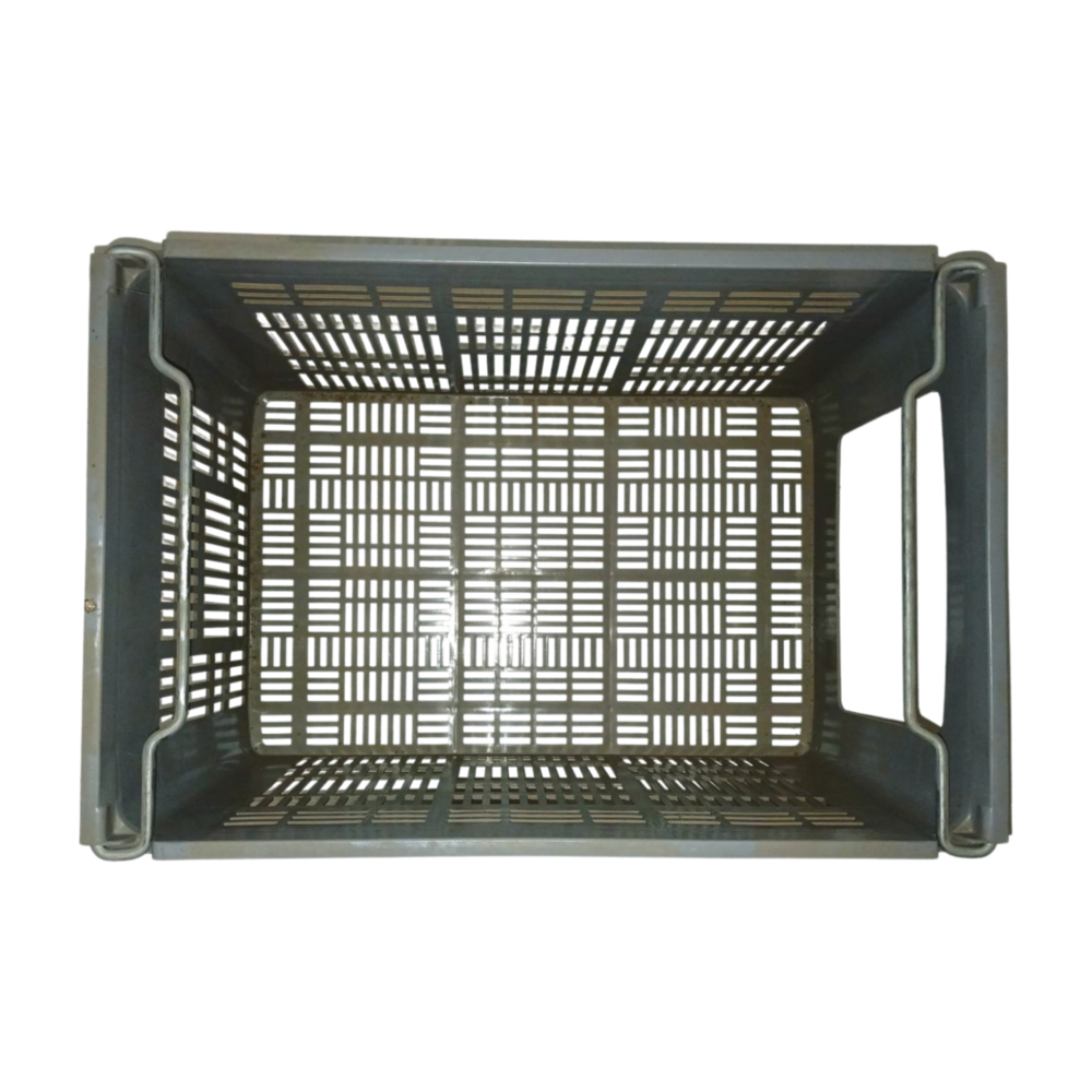 Curtec Magazijnbak 600x400x300 mm, nestbaar, geperforeerd, PE, grijs, gebruikt