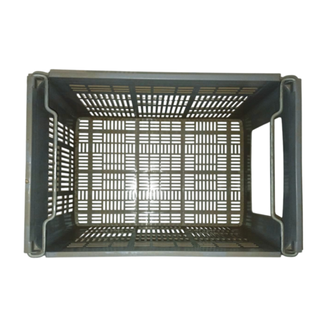 Curtec Magazijnbak met Grijpopening, 600x400x300mm, Geperforeerd, PE, Grijs, Gebruikt