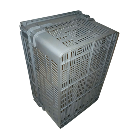 Curtec Magazijnbak met Grijpopening, 600x400x300mm, Geperforeerd, PE, Grijs, Gebruikt