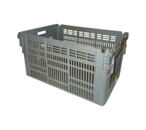 Curtec Magazijnbak met Grijpopening, 600x400x300mm, Nestbaar, Geperforeerde Zijwanden, PE, Grijs, Gebruikt