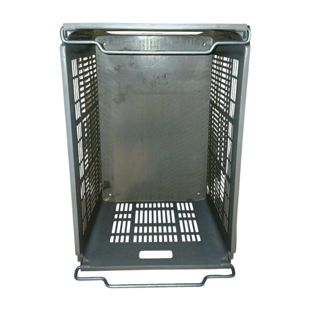 Curtec Magazijnbak met Grijpopening, 600x400x300mm, Nestbaar, Geperforeerde Zijwanden, PE, Grijs, Gebruikt