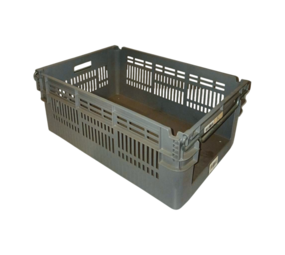 Curtec Magazijnbak met Grijpopening, 600x400x235mm, Nestbaar, Geperforeerde Zijwanden, PE, Grijs, Gebruikt