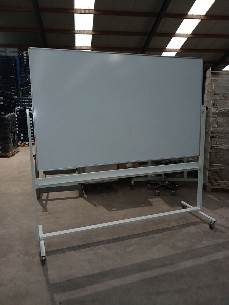 Emtrade Verrijdbaar Magnetisch Whiteboard / Schoolbord 200x120cm - Dubbelzijdig, Wit, Gebruikt