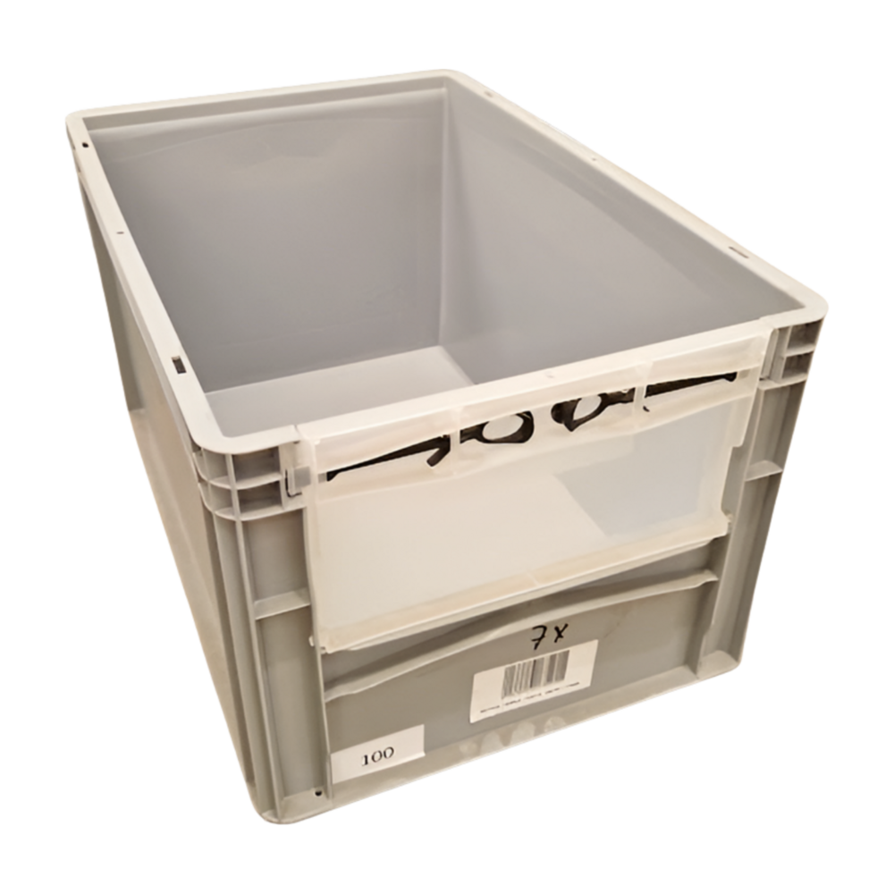 Emtrade Magazijnbak 600x400x320 mm, Met Luik/Klep, Grijs, Gebruikt Emtrade Magazijnbak 600x400x320 mm, Met Luik/Klep, Grijs, Gebruikt