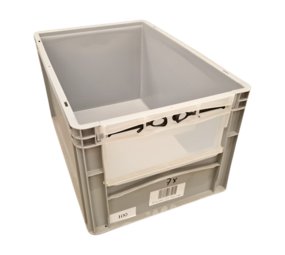 Emtrade Magazijnbak 600x400x320 mm, Met Luik/Klep, Grijs, Gebruikt