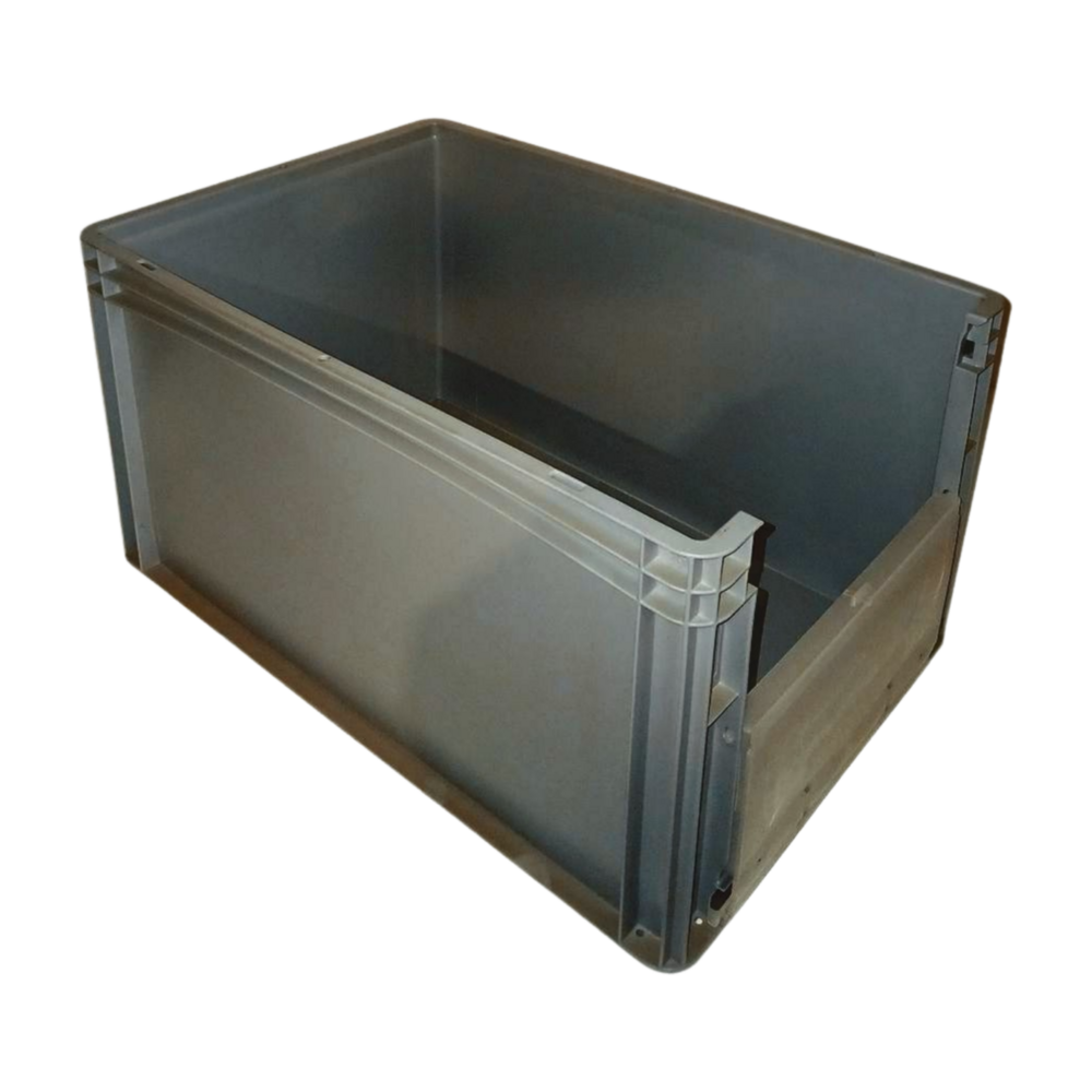 Emtrade Magazijnbak 600x400x320 mm, Met Luik/Klep, Grijs, Gebruikt Emtrade Magazijnbak 600x400x320 mm, Met Luik/Klep, Grijs, Gebruikt