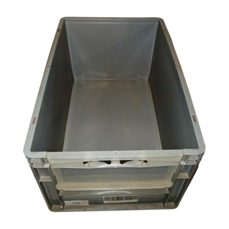 Emtrade Magazijnbak 600x400x320 mm, Met Luik/Klep, Grijs, Gebruikt Emtrade Magazijnbak 600x400x320 mm, Met Luik/Klep, Grijs, Gebruikt
