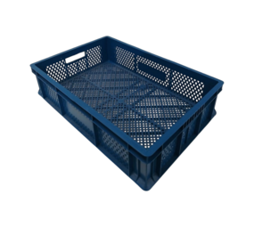 Emtrade Stapelkrat, 600x400x150 mm, geperforeerde wanden en bodem, HDPE/PP, blauw, nieuw