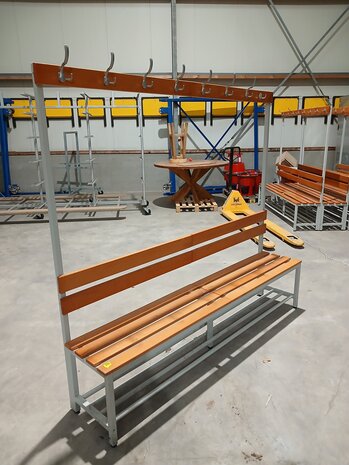 Emtrade Kleedkamerbank met kapstok, 200 cm breed, hout en staal, gebruikt