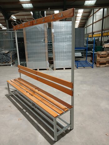 Emtrade Kleedkamerbank met kapstok, 200 cm breed, hout en staal, gebruikt