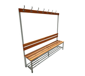 Emtrade Kleedkamerbank met kapstok, 200 cm breed, hout en staal, gebruikt