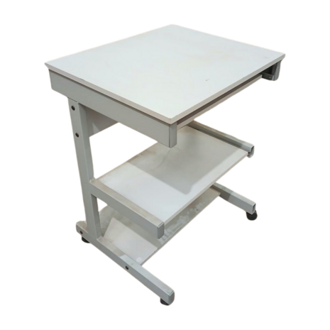 Emtrade Uitschuifbare verrijdbare tafel, 3 verdiepingen, grijs, met zwenkwielen, gebruikt