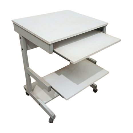 Emtrade Uitschuifbare verrijdbare tafel, 3 verdiepingen, grijs, met zwenkwielen, gebruikt