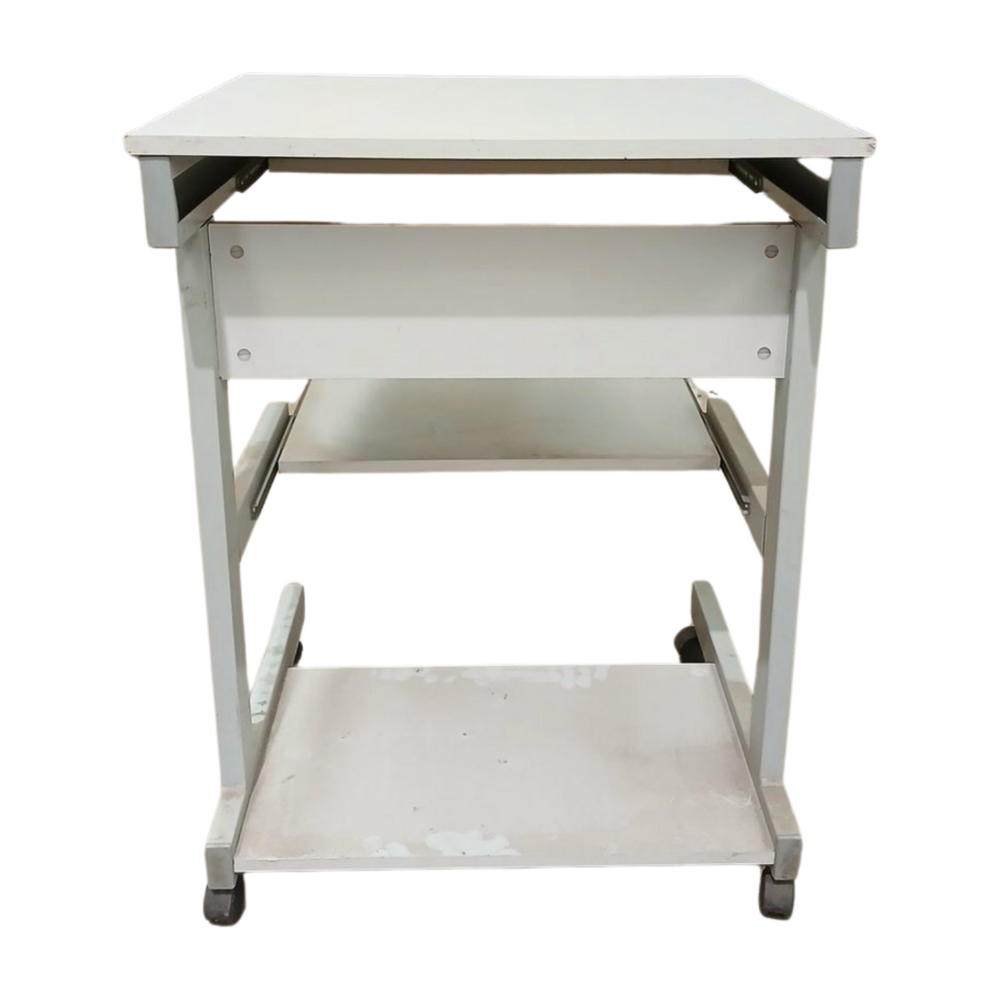 Emtrade Uitschuifbare verrijdbare tafel, 3 verdiepingen, grijs, met zwenkwielen, gebruikt