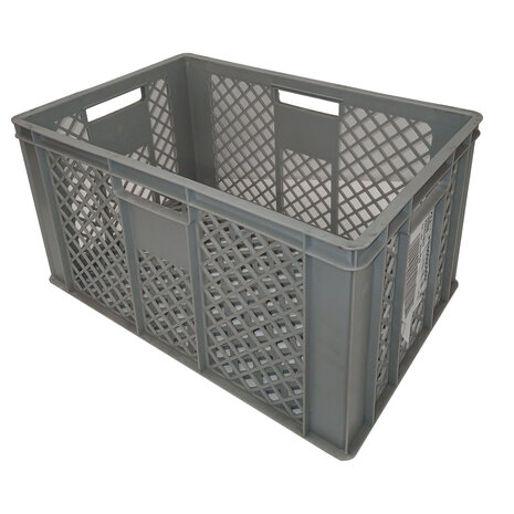 Emtrade Geperforeerde kunststof krat, 600x400x320 mm, grijs, gebruikt
