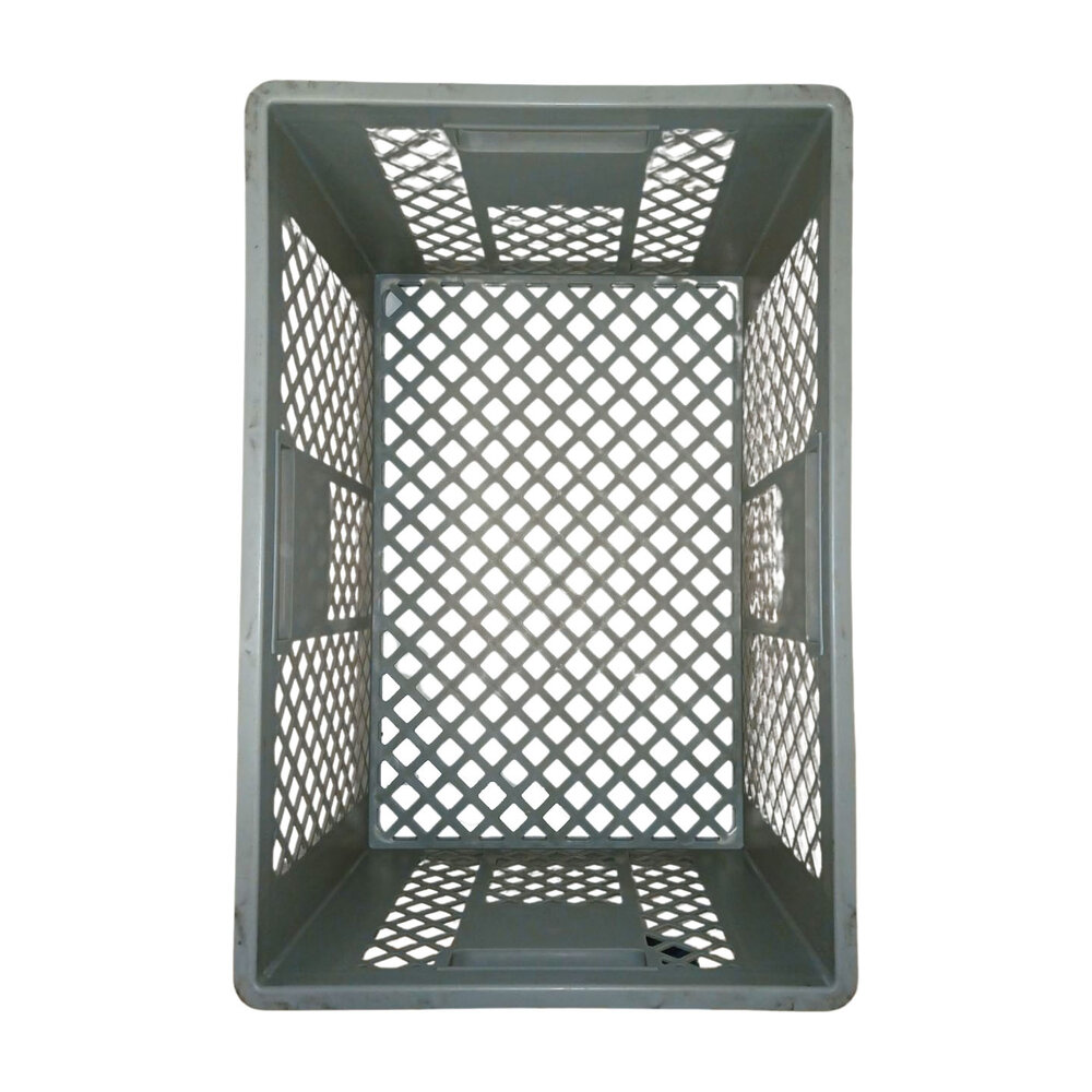 Emtrade Geperforeerde kunststof krat, 600x400x320 mm, grijs, gebruikt