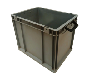 Emtrade Kunststof bak met zwarte handgreep, PP, euronorm, levensmiddelecht, grijs, 400x300x320, nieuw