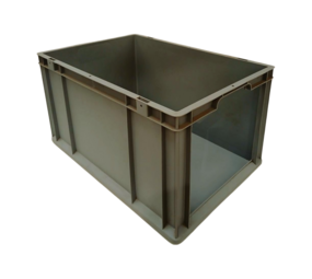 Emtrade Kunststof bak met handgreep en grijpopening 600x400x320 mm, PP grijs, levensmiddelecht, nieuw