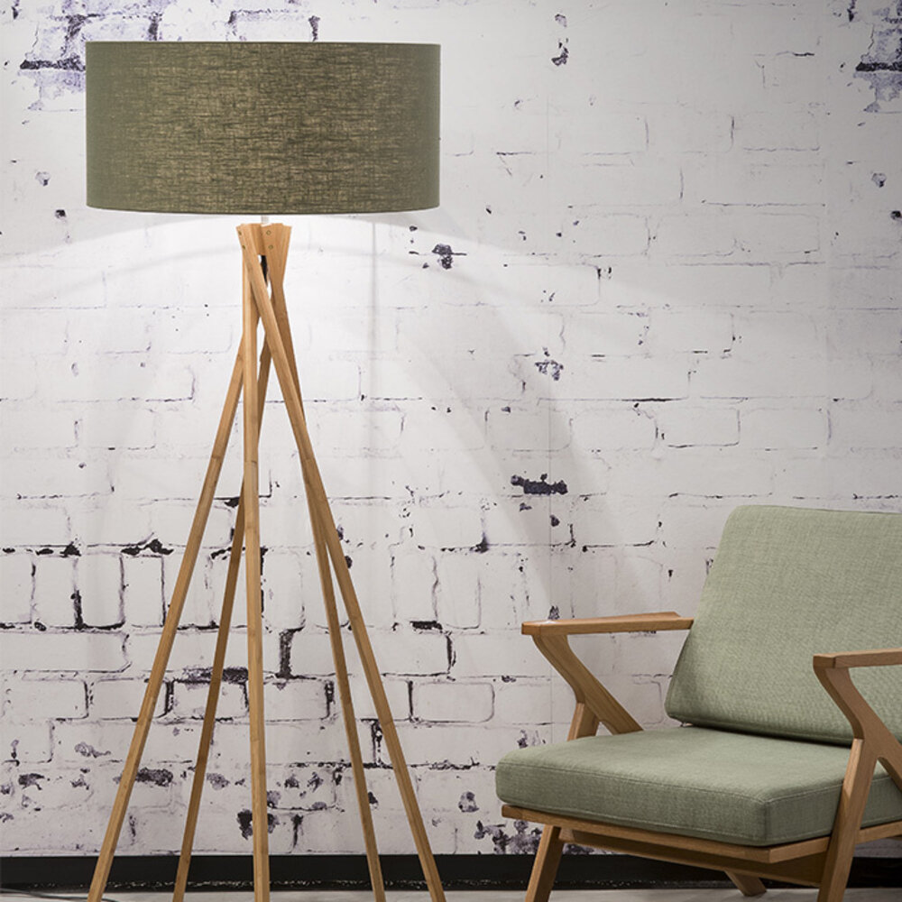 Good&Mojo Vloerlamp Kilimanjaro GOOD&MOJO, eco-linnen kap, bamboe voet, E27, gebruikt