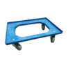 Emtrade Kunststof dolly blauw 610x410x170 mm, rubberen zwenkwielen, Euronorm 60x40, gebruikt