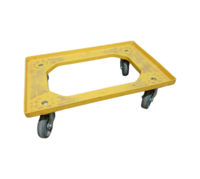 Emtrade Kunststof dolly geel 610x410x170 mm, rubberen zwenkwielen, Euronorm, gebruikt
