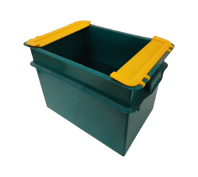 Emtrade Distributiebak, 600x400x410 mm, euronorm, levensmiddelgeschikt, groen, geel kunststof, gebruikt