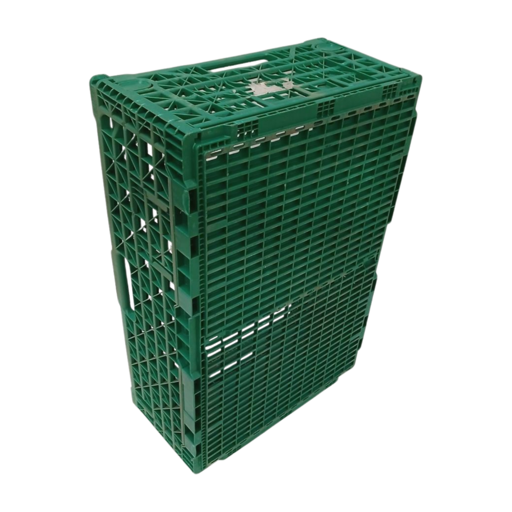 Emtrade Kunststof vouwbare stapelkrat 600x400x180 mm, Groen PP05, geperforeerd, gebruikt