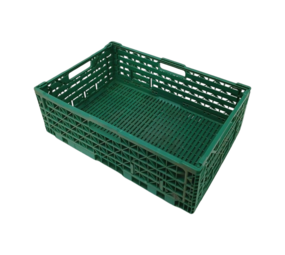 Emtrade Kunststof vouwbare stapelkrat 600x400x180 mm, Groen PP05, geperforeerd, gebruikt