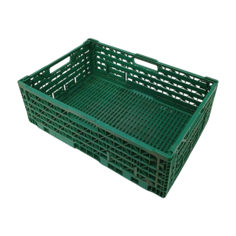 Emtrade Kunststof vouwbare stapelkrat 600x400x180 mm, Groen PP05, geperforeerd, gebruikt