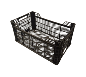 Zwarte kunststof agrikrat 500x300x240 mm, geperforeerd, gebruikt