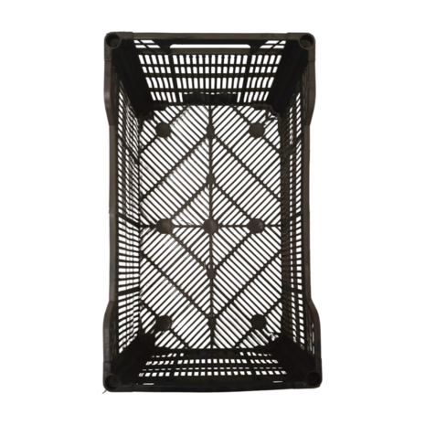 Zwarte kunststof agrikrat 500x300x240 mm, geperforeerd, gebruikt