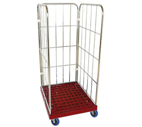 Feil Rolcontainer - 815 x 724 mm - 2 zijwanden en 1 achterwand, verzinkt - rood, gebruikt