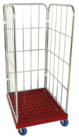 Feil Rolcontainer - 815 x 724 mm - 2 zijwanden en 1 achterwand, verzinkt - rood, gebruikt