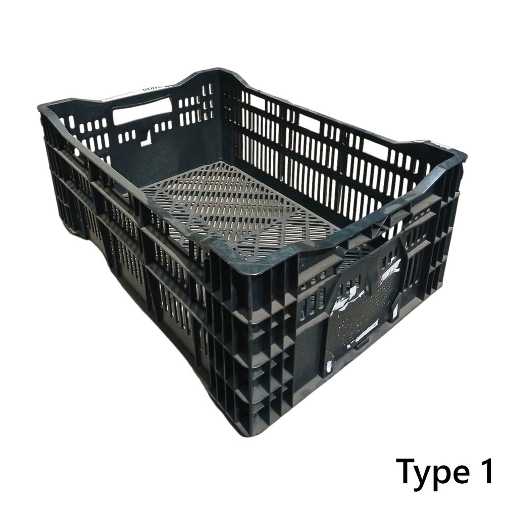 Emtrade Kunststof krat 600x400x240mm zwart geperforeerd, gebruikt