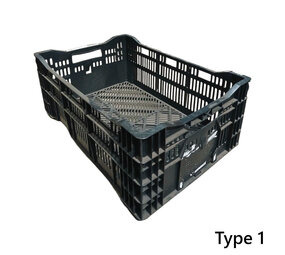 Emtrade Kunststof krat 600x400x240mm zwart geperforeerd, gebruikt