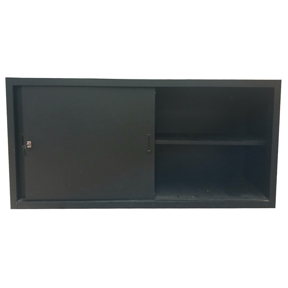 Emtrade Lage schuifdeurkast, zwart, 2 legborden, incl 1 sleutel, 160x45x76cm, gebruikt Emtrade Lage schuifdeurkast, zwart, 2 legborden, incl 1 sleutel, 160x45x76cm, gebruikt