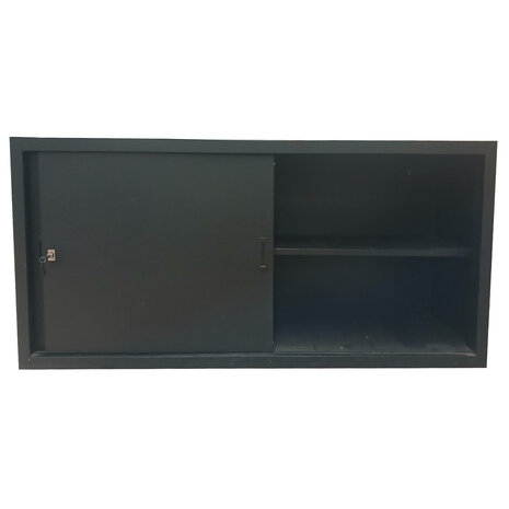 Emtrade Lage schuifdeurkast, zwart, 2 legborden, incl 1 sleutel, 160x45x76cm, gebruikt Emtrade Lage schuifdeurkast, zwart, 2 legborden, incl 1 sleutel, 160x45x76cm, gebruikt