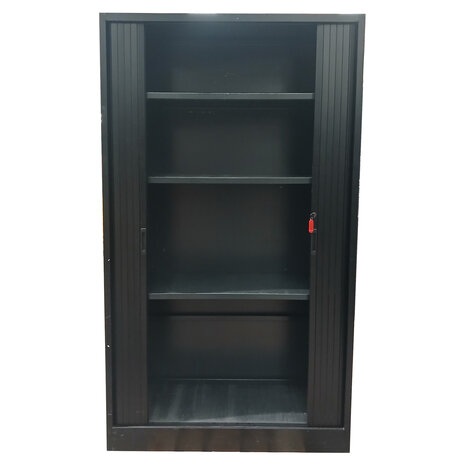 Emtrade Roldeurkast 120,5x47x194,5cm, 3 legborden zwart, inclusief sleutel, gebruikt