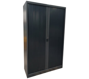 Emtrade Roldeurkast 120,5x45,5x197 cm, 4 legborden zwart, nette staat, zonder sleutel, gebruikt