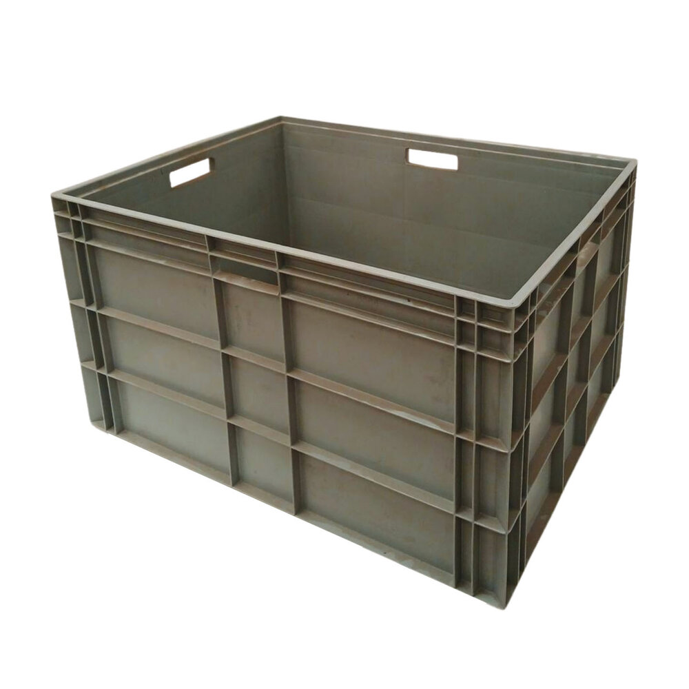 Emtrade Kunststof Stapelbak 80x60x44cm, Verstevigd PP, Grijs, Gebruikt