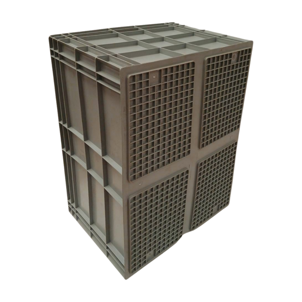 Emtrade Kunststof Stapelbak 80x60x44cm, Verstevigd PP, Grijs, Gebruikt