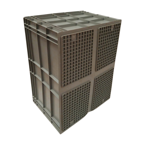 Emtrade Kunststof Stapelbak 80x60x44cm, Verstevigd PP, Grijs, Gebruikt