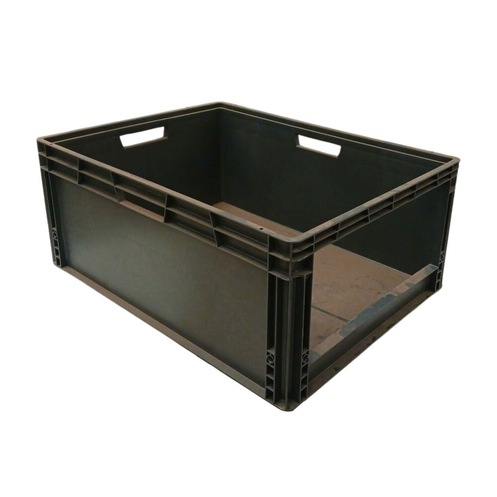 Emtrade Kunststof Stapelbak met Grijpopening 80x60x44cm, Zwart, Gebruikt