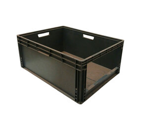 Emtrade Magazijnbak, 800x600x440 mm, euronorm, zwart kunststof, gebruikt